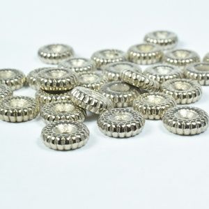 10mm Ribbed Antique Silver Plastic Round Beads/